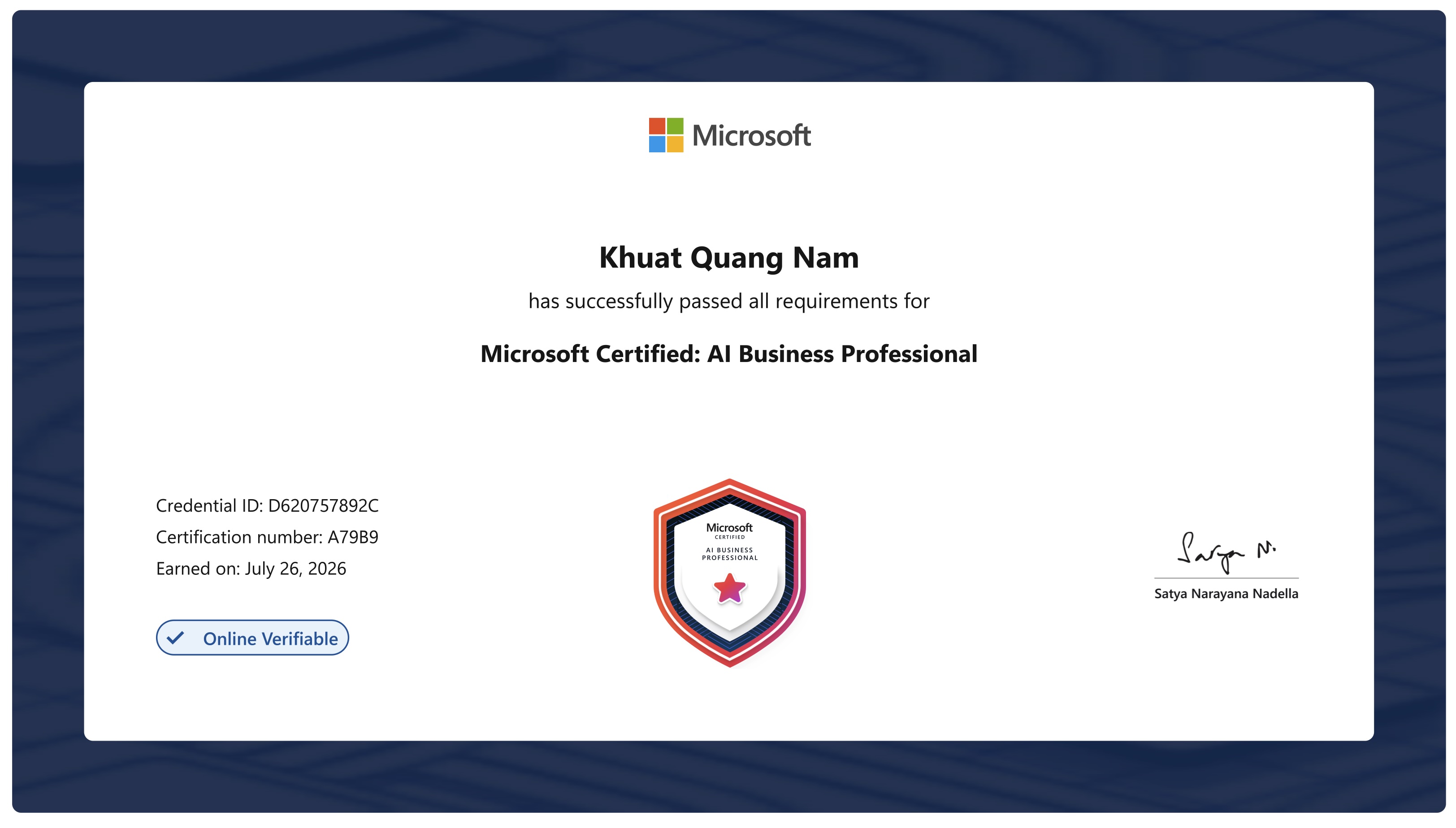 Microsoft Certified: AI Business Professional earned by Shanks