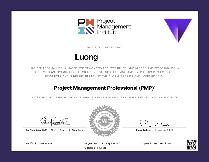 Project Management Professional (PMP) earned by kuty9x