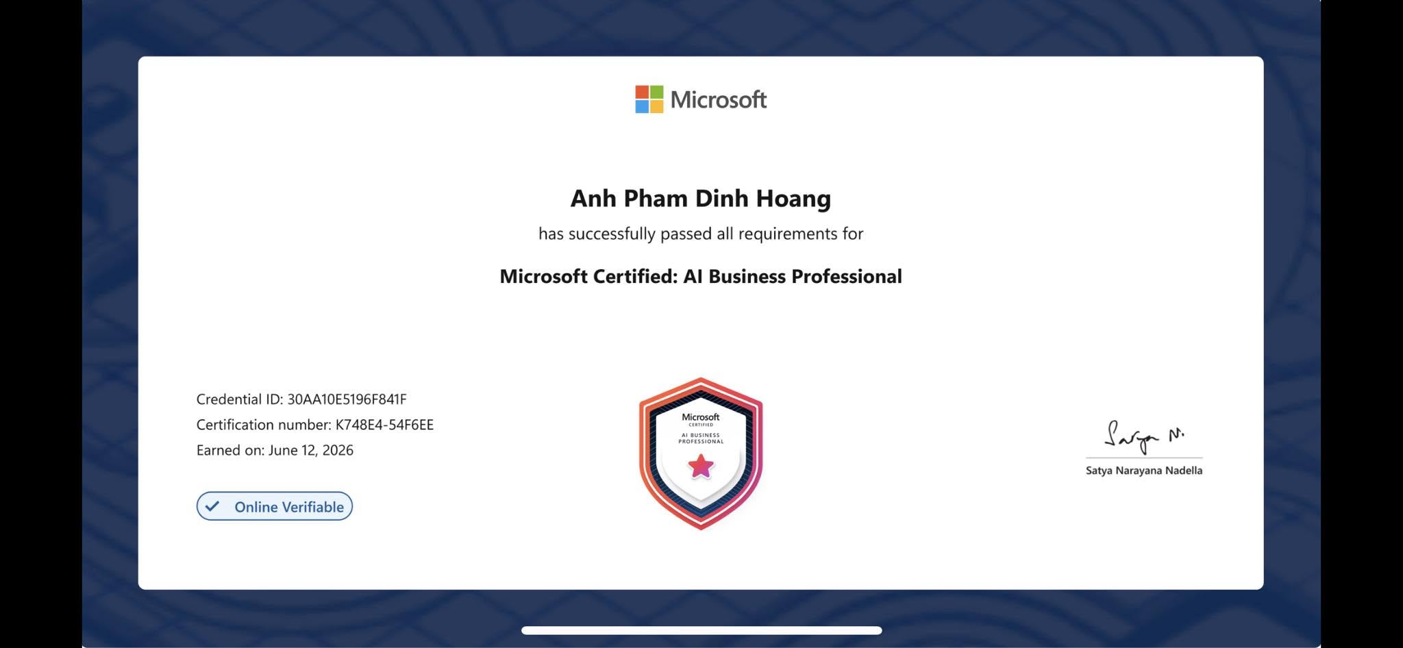 Microsoft Certified: AI Business Professional earned by Akita