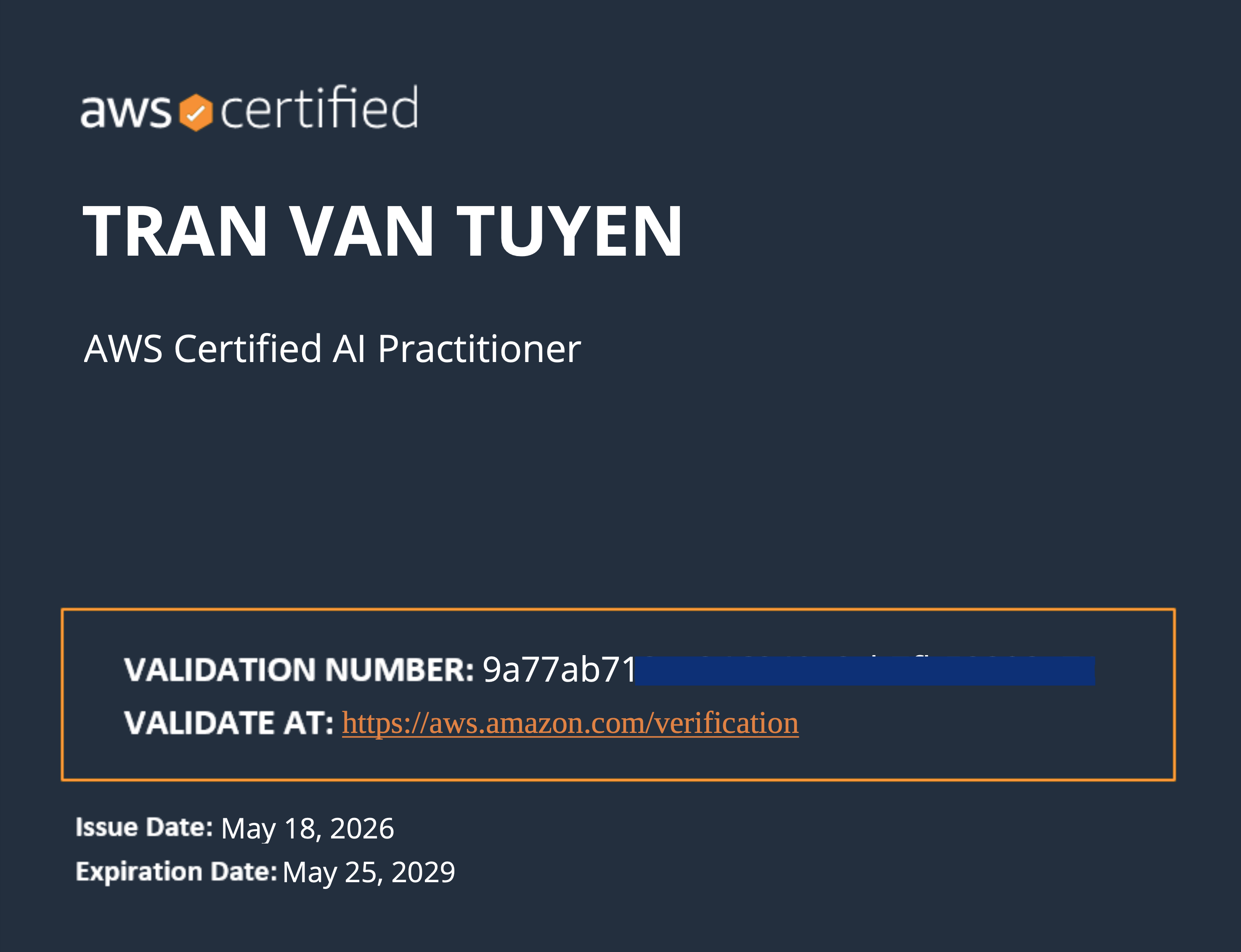 AWS Certified Al Practitioner earned by Billy
