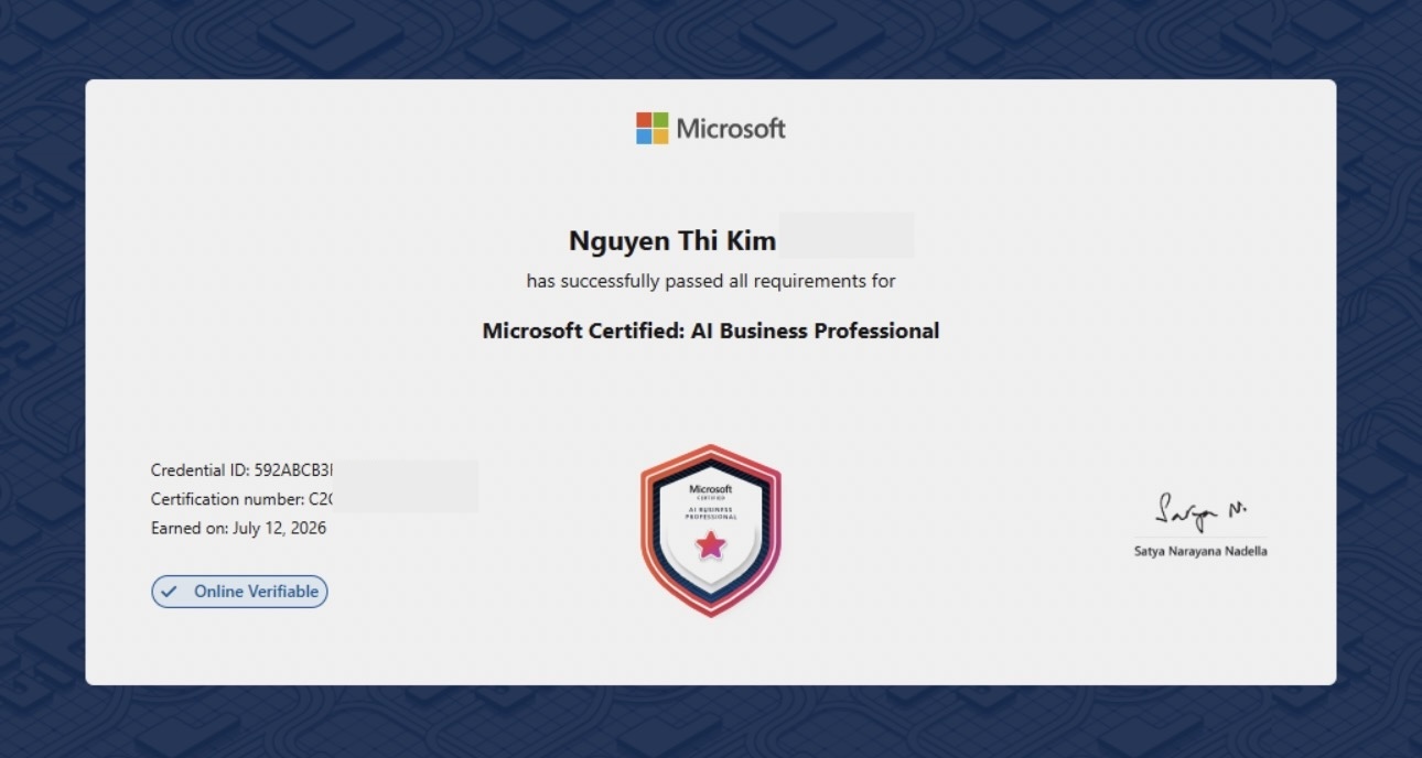 Microsoft Certified: AI Business Professional earned by jack jack