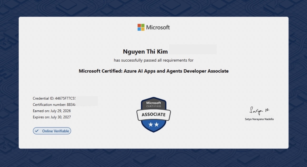 Microsoft Certified: AI 103 Azure AI Apps and Agents Developer Associate earned by jack jack