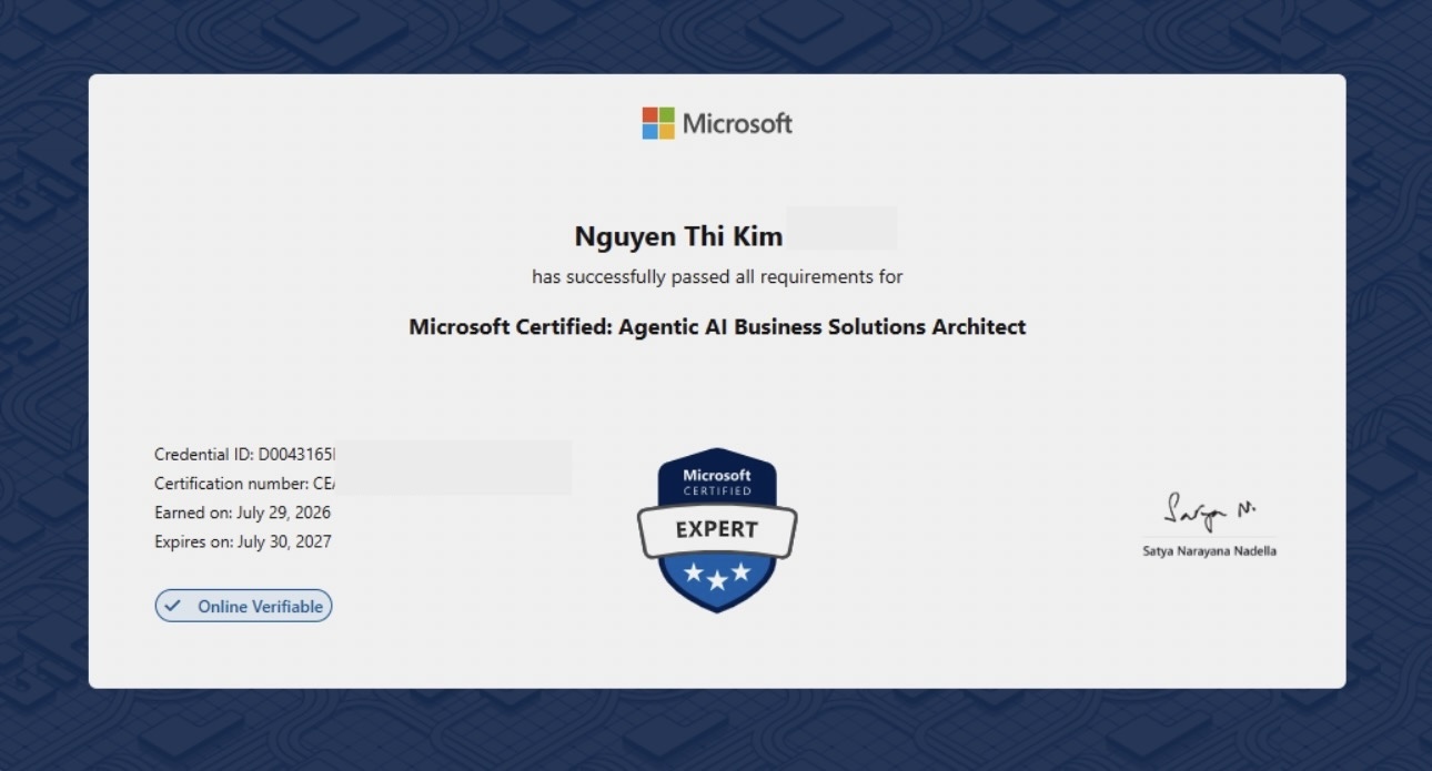 Microsoft Certified: Agentic Al Business Solutions Architect earned by jack jack